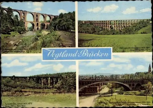 Ak Plauen im Vogtland, Syratalbrücke, Friedrich-Ebert-Brücke, Göltzschtalbrücke, Elstertalbrücke