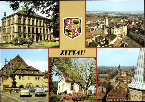 Ak Zittau in Sachsen, Kreis-Landwirtschaftsschule, Samariterinnen-Brunnen, Frauenkirche, Rathaus