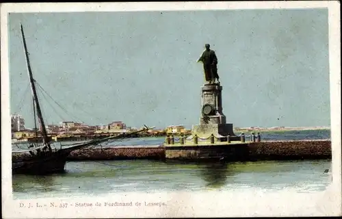 Ak Port Said Ägypten, Statue von Ferdinand de Lesseps