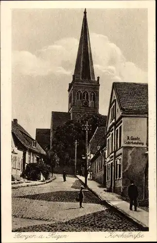Ak Bergen a. Rügen, A. Gootz, Lederhandlung, Kirchstraße
