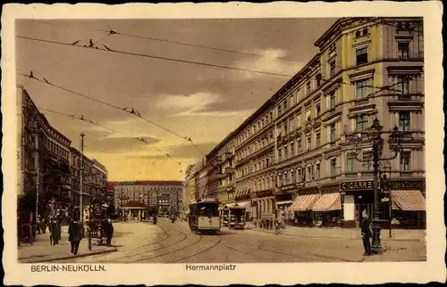 Ak Berlin Neukölln, Hermannplatz, Straßenbahn