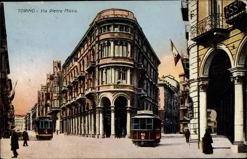 Ak Torino Turin Piemonte, Via Pietro Micca, Straßenbahnen