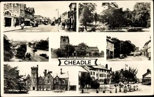 Ak Cheadle Staffordshire England, High Street, Rathaus, Bruntwood Park