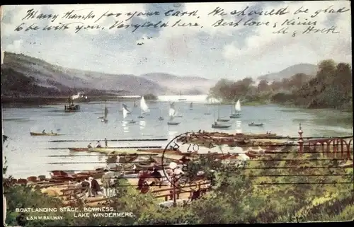 Ak Bowness auf Windermere Cumbria England, Bootsanlegestelle, Lake Windermere