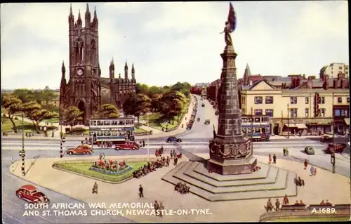 Ak Newcastle upon Tyne Northumberland England, South African War Memorial, St. Thomas Church