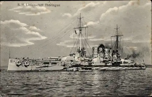 Ak Deutsches Kriegsschiff, SMS Thüringen, Linienschiff, Kaiserliche Marine