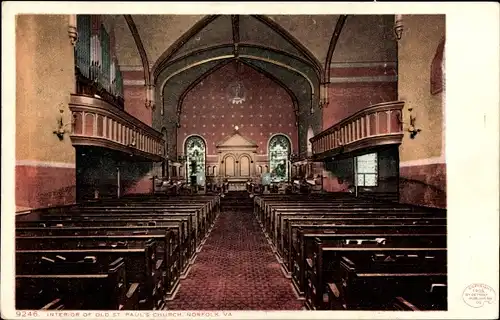 Ak Norfolk Virginia USA, Old St. Pauls Church, Innenraum