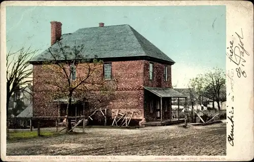 Ak Yorktown Virginia USA, erstes Zollhaus in Amerika