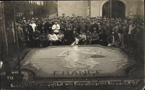 Foto Ak Königsbrück in der Oberlausitz, Sandplastik, ausgeführt von Kriegsgefangenen 1915, I WK
