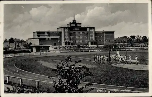 Ak Elbląg Elbing Westpreußen, Jahn-Schule, Sportplatz, Stadion