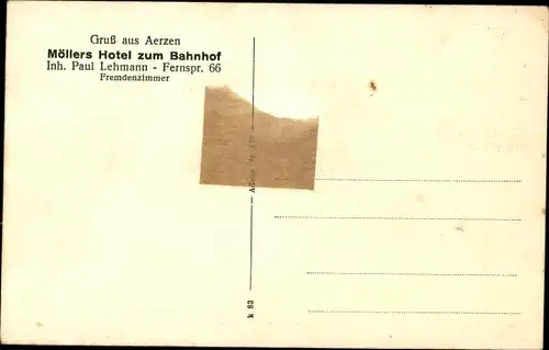 Ak Aerzen im Weserbergland, Panorama, Bahnhof, Möllers Hotel zum Bahnhof