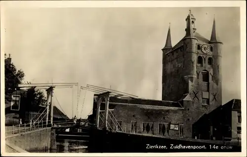 Ak Zierikzee Zeeland, Zuidgavenpoort, 14e eeuw, Turm