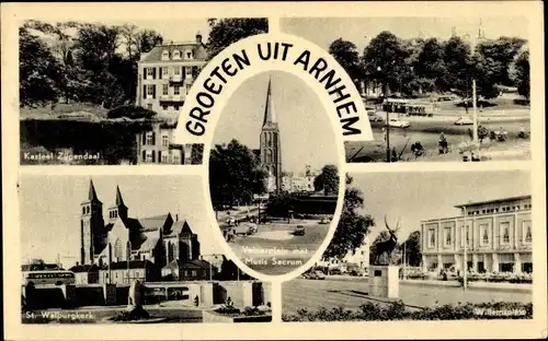 Ak Arnhem Gelderland Niederlande, Willemsplein, St. Walburgkirche, Schloss, Musis Sacrum