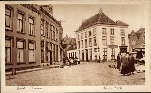 Ak Hattem Gelderland Niederlande, Markt, Café