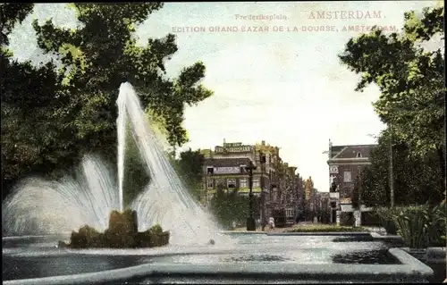 Ak Amsterdam Nordholland Niederlande, Frederiksplein, Springbrunnen