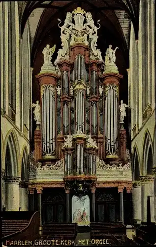 Ak Haarlem Nordholland Niederlande, Groote Kerk, Kirche, Innenansicht, Orgel