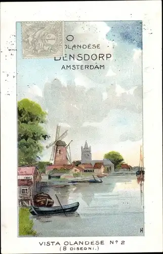 Künstler Ak Amsterdam Nordholland Niederlande, Densdorp, Windmühle, Olandese