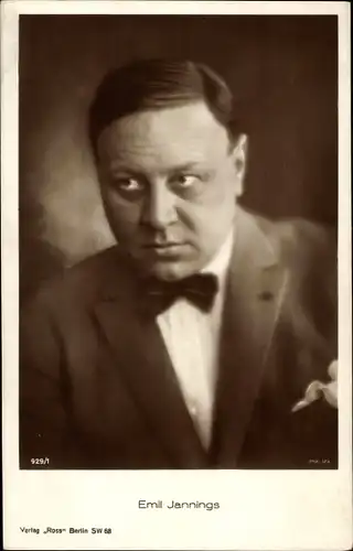 Ak Schauspieler Emil Jannings, Portrait, Fliege, Ross Verlag 929 1