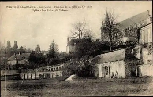 Ak Montfort l'Amaury Yvelines, die Ruinen des Schlosses, die Flaschenzüge, die Kirche