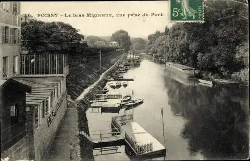 Ak Poissy Yvelines, Le bras Migneaux, Blick von der Brücke aus