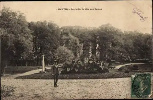 Ak Mantes Yvelines, Garten der Isle aux Dames