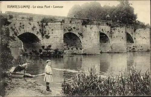 Ak Mantes Limay Yvelines, Alte Brücke, Waschmaschine