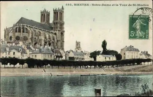 Ak Mantes Yvelines, Notre Dame, Turm von St-Maclou