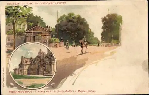 Litho Maisons Laffitte Yvelines, Schloss und Park, Pferde