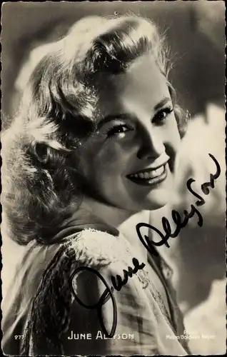 Ak Schauspielerin june Allyson, Portrait, Autogramm