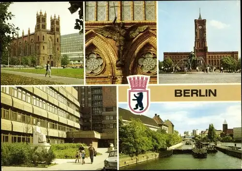 Ak Berlin Mitte, Schinkelmuseum, Friedrich-Werdersche-Kirche, Rotes Rathaus, Robert-Koch-Denkmal
