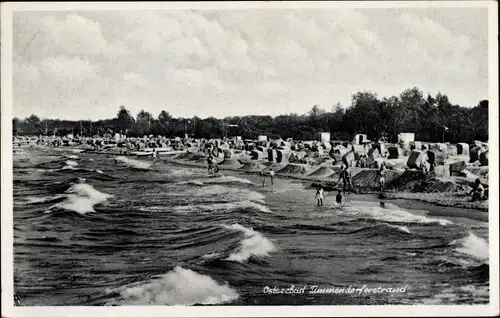 Ak Timmendorfer Strand Ostholstein, Strandleben, Strandkörbe, Sandburgen, Wellengang