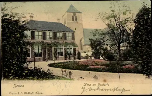 Ak Zetten Gelderland Niederlande, Kirche und Pfarrhaus