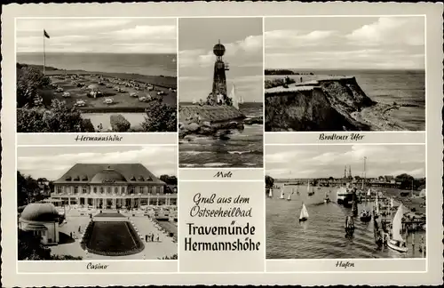 Ak Ostseebad Travemünde Lübeck, Hermannshöhe, Brodtener Ufer, Casino, Hafen