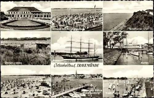 Ak Ostseebad Travemünde Lübeck, Casino, Zonengrenze, Hafen, Yachthafen, Priwallstrand, Schiff Passat