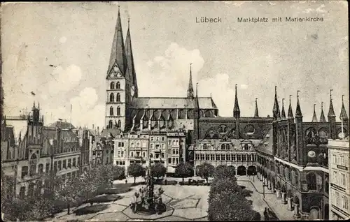 Ak Lübeck, Marktplatz, Marienkirche