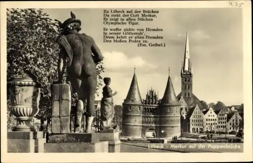 Ak Lübeck, Merkur auf der Puppenbrücke, Holstentor, Gedicht