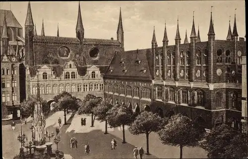 Ak Lübeck, Marktplatz, Rathaus