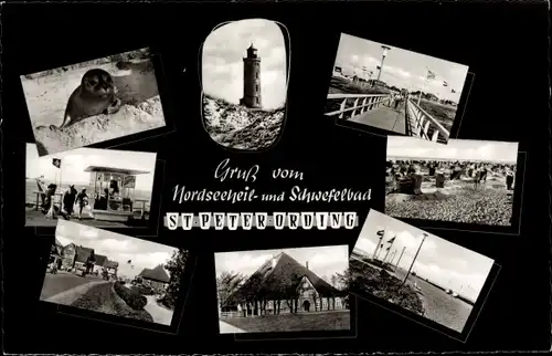 Ak Nordseebad Sankt Peter Ording, Leuchtturm, Strandkörbe, Fahnen