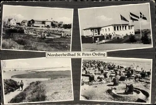 Ak Nordseebad Sankt Peter Ording, Seebrücke, Strandkörbe, Teilansichten