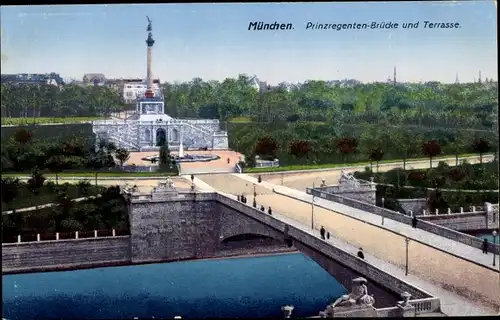 Ak München, Prinzregenten-Brücke und Terrasse, Säule