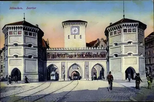 Ak München, Isartor, Straßenbahn