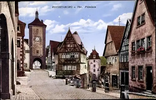 Ak Rothenburg ob der Tauber Mittelfranken, Plönlein, Fachwerkhaus, Tor, Turm