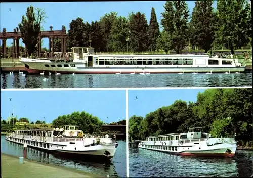 Ak Potsdam, VEB Verkehrsbetriebe, Weiße Flotte, MS Strandbad Ferch, Cecilienhof, Sanssouci