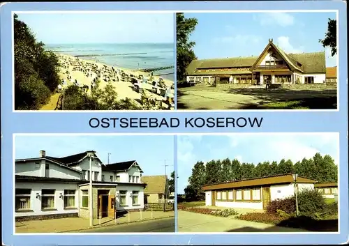 Ak Ostseebad Koserow auf Usedom, Strand, Forstferienobjekt Damerow, FDGB-Ferienheim Zentral