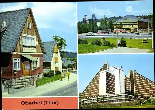 Ak Oberhof im Thüringer Wald, Jugendherberge Edgar André, Platz des Friedens, Interhotel Panorama