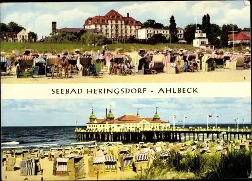 Ak Ostseebad Heringsdorf auf Usedom, FDGB-Heim Solidarität, Ahlbeck Seebrücke