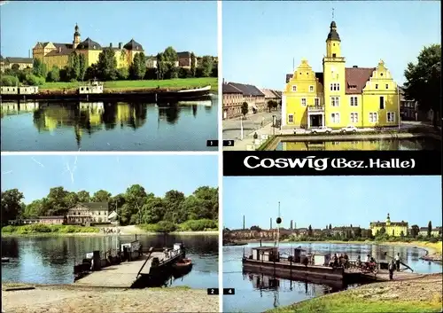 Ak Coswig in Anhalt, Schloss, Elbe, Fähre, Rathaus