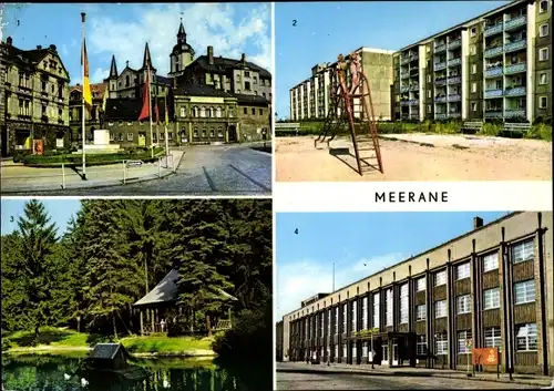 Ak Meerane in Sachsen, Ernst-Thälmann-Platz, Karl-Liebknecht-Haus, Stadtpark, Neubaugebiet