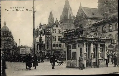 Ak Mainz am Rhein, Marktplatz, Zeitungskiosk