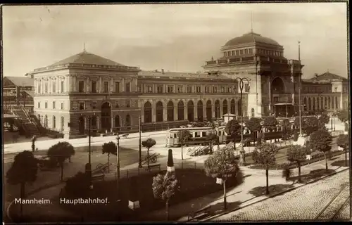 Ak Mannheim in Baden, Hauptbahnhof, Straßenbahn